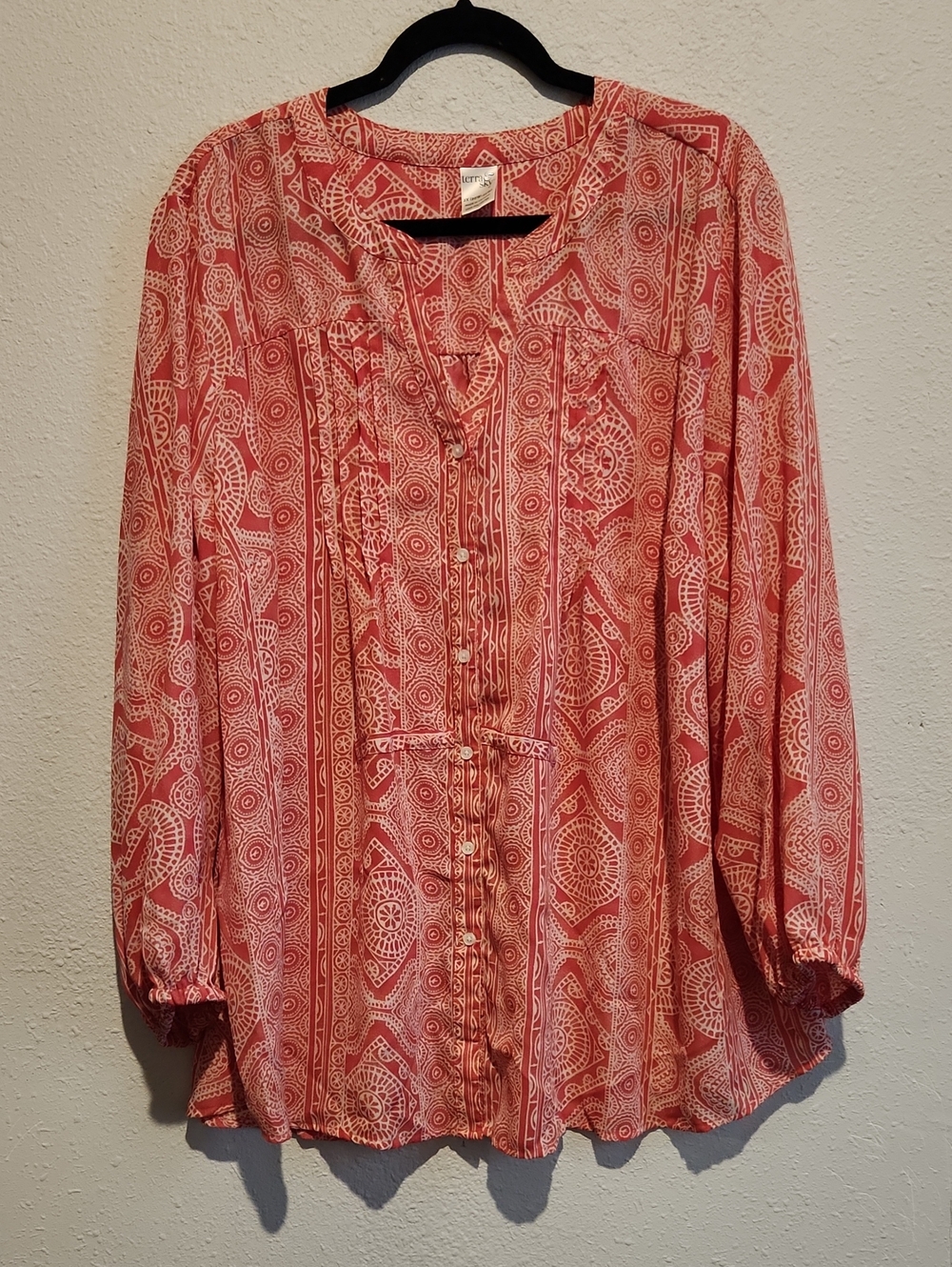 Terra & Sky Boho Medallion Print Blouse Plus 2X Pink - Picture 1 of 5